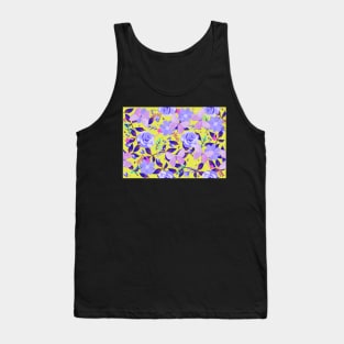 Purple Flora and Fauna Butterflies and Flowers on Chartreuse Yellow Tank Top